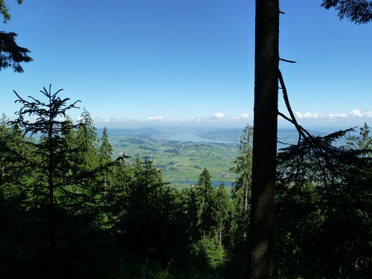 Blick vom Höhronen Richtung Zürich; unten das Hüttner Seeli.